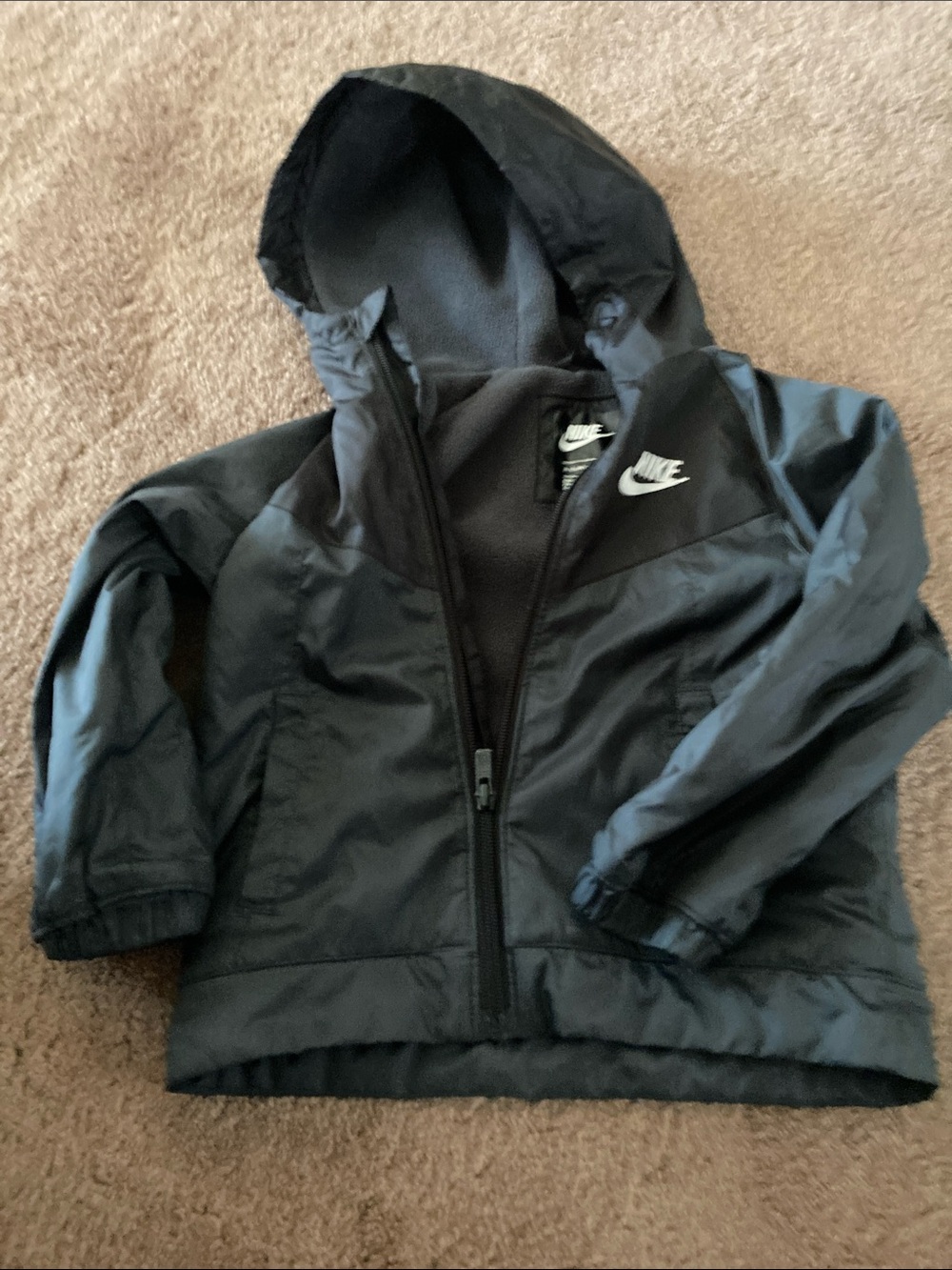 Nike Youth Black Hooded Rain Jacket with White Logo size3t